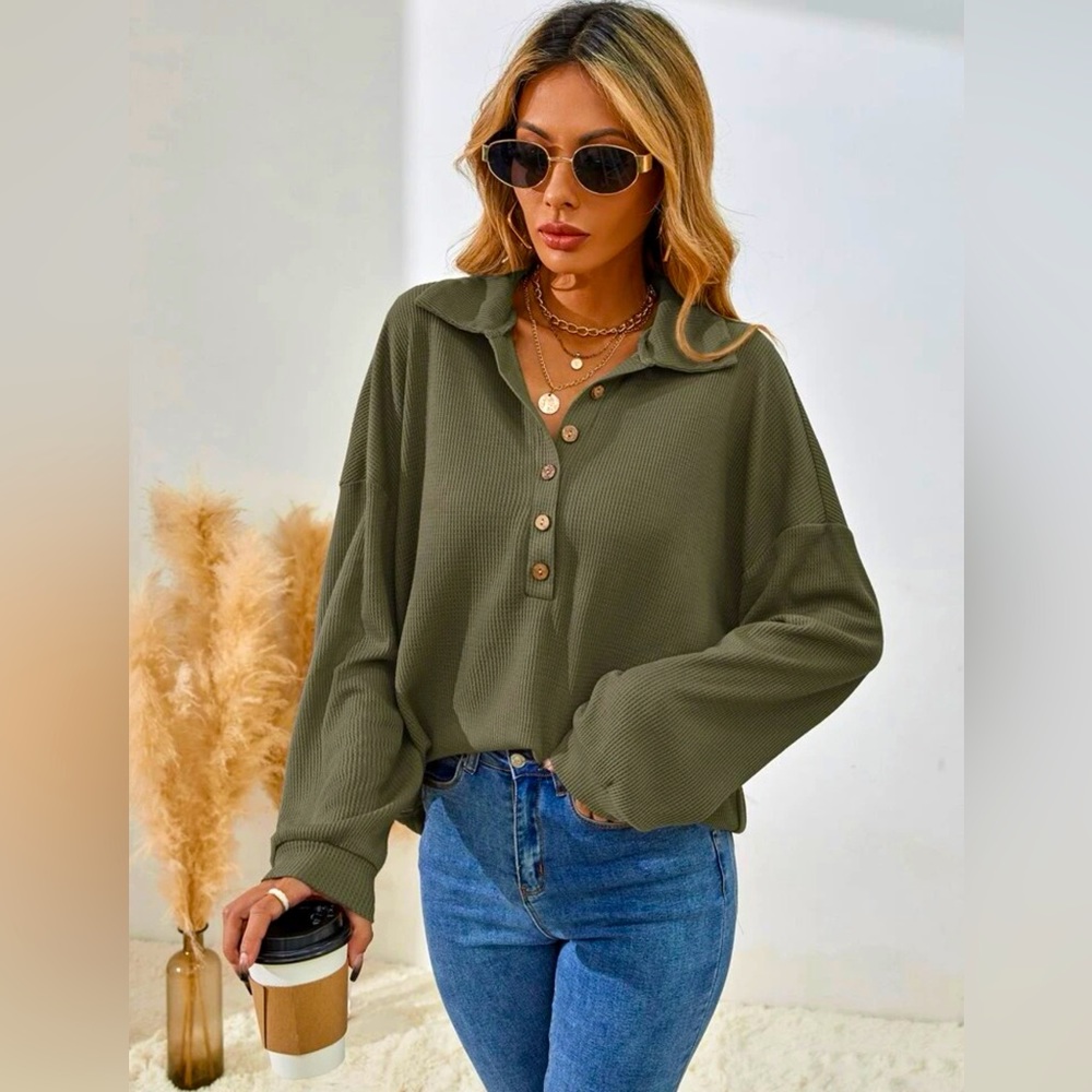 Half Button Army Green Long sleeve